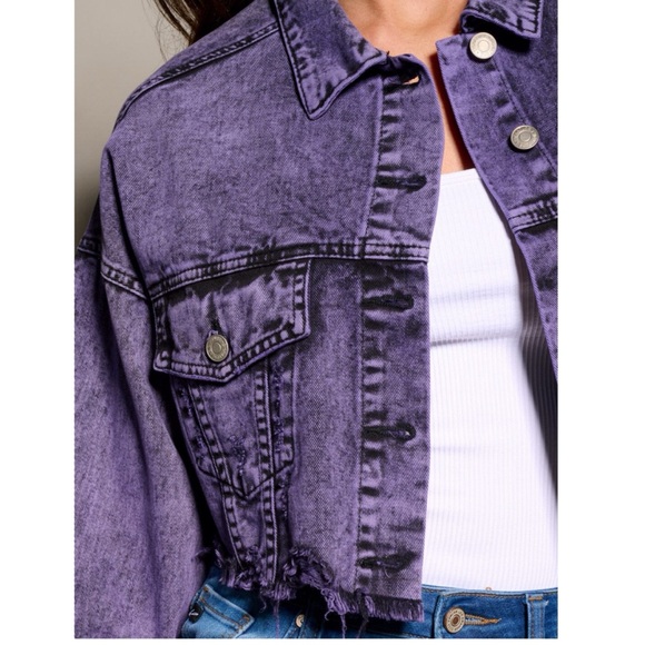 SIGNATURE Acid wash purple & black distressed Jean jacket S M L - Picture 11 of 11